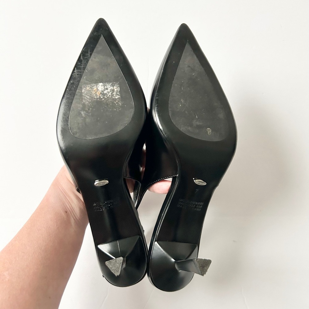 Tony Bianco Bertie Black Leather Pointed Toe Slingback Heels Triangle Plaque 7 - Picture 6 of 8
